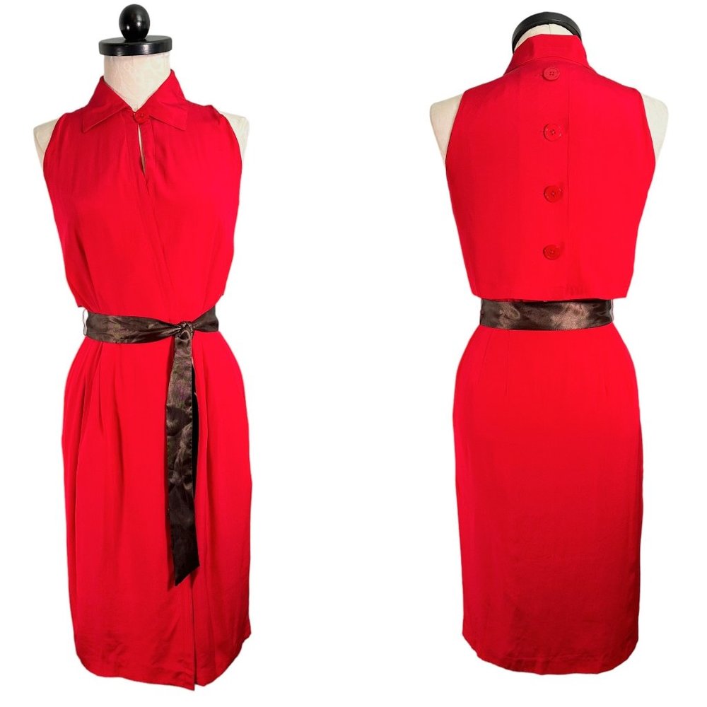 Vintage Silk Studio Button Back Sleeveless Dress 100% Silk Size 4 Retro 80s